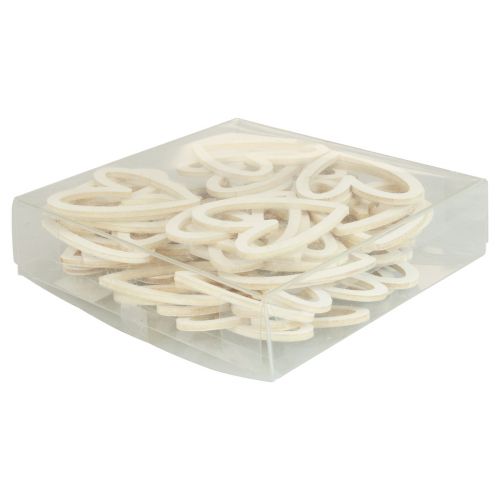 Artículo Decoración de corazones decoración dispersa corazones decoración de mesa de madera crema 4,5 cm 48 piezas