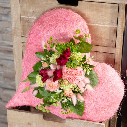 Floristik24 Decoración de corazón con fibras de sisal corazón de sisal rosa claro 40x40cm