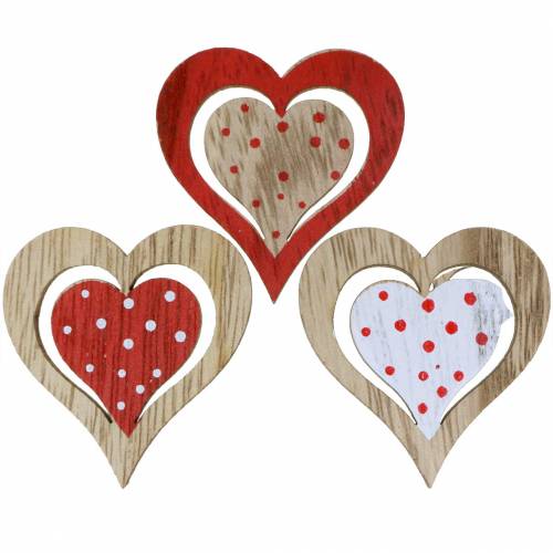 Floristik24 Corazón rojo, blanco, madera natural surtida 4,5x4,5cm 24pcs