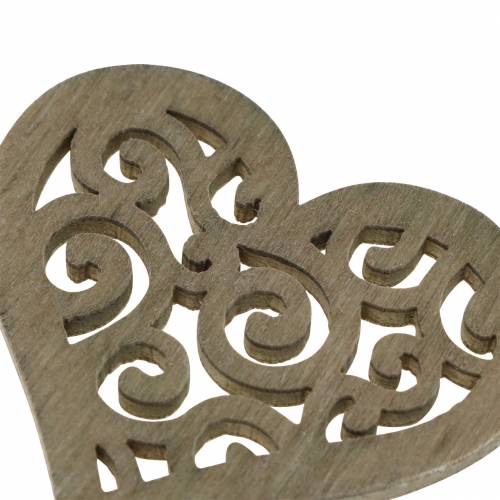 Artículo Decoración de mesa corazón madera blanco, crema, marrón 4cm 72p