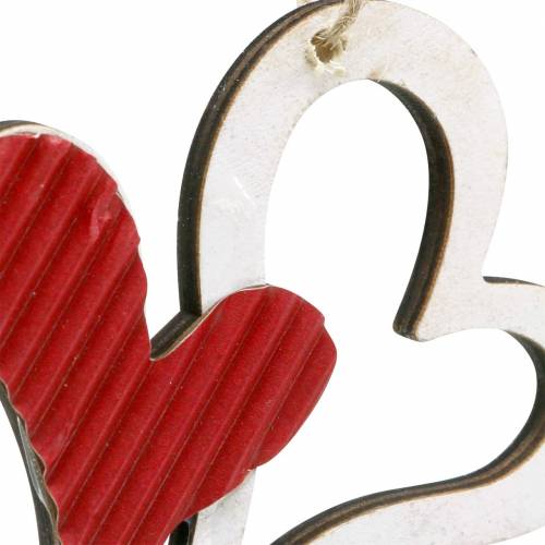 Artículo Colgante corazón de madera rojo, blanco 8cm 24pcs