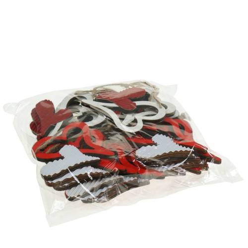 Artículo Colgante corazón de madera rojo, blanco 8cm 24 piezas