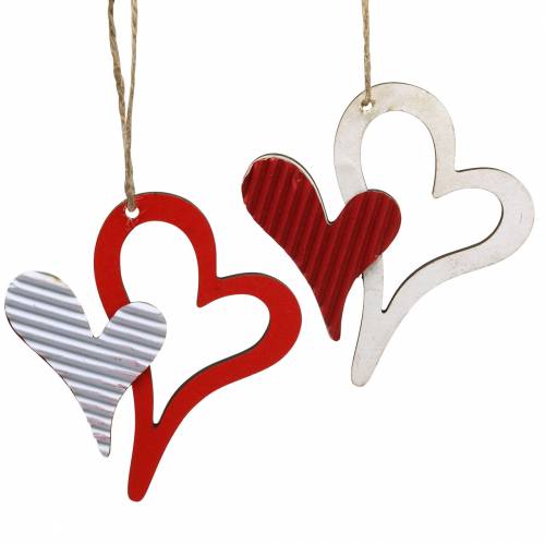 Artículo Colgante corazón de madera rojo, blanco 8cm 24pcs