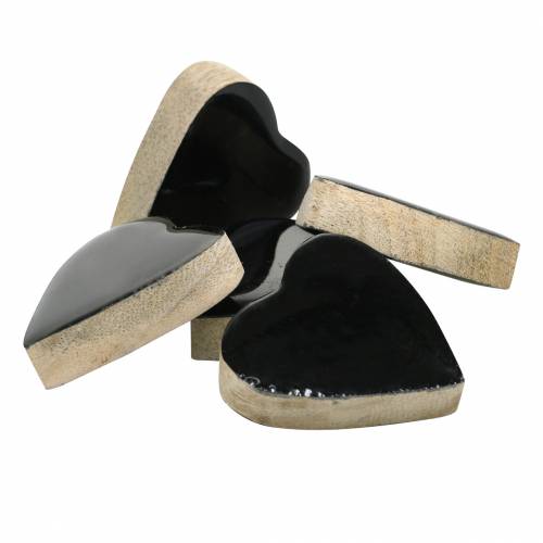 Floristik24 Corazones de madera de mango vidriado natural, negro 4,3cm × 4,6cm 16 piezas