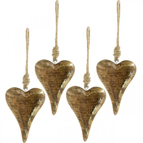 Floristik24 Corazones de madera con decoración dorada, madera de mango, colgantes decorativos 10cm × 7cm 8 piezas