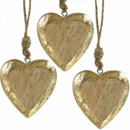 Floristik24 Corazones para colgar, madera de mango, decoración de madera con efecto dorado 8.5cm × 8cm 6pcs