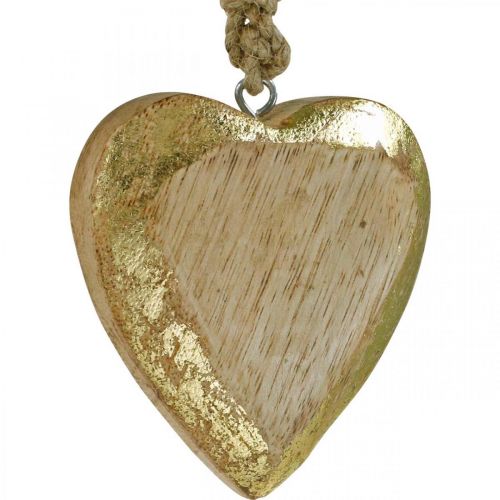 Floristik24 Corazones para colgar, madera de mango, decoración de madera con efecto dorado 8.5cm × 8cm 6pcs