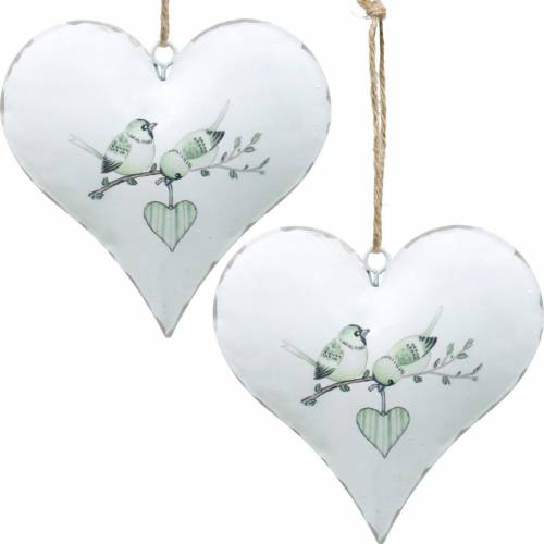Floristik24 Corazón de suspensión de decoración con motivo de pájaro, decoración de corazón para el día de San Valentín, colgante de metal en forma de corazón 4 piezas