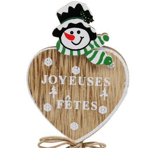 Floristik24 Deco plug corazón con muñeco de nieve 12uds