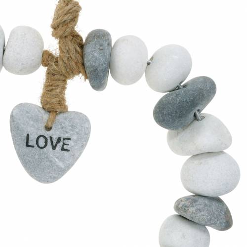 Artículo Corazón para colgar &quot;Love&quot; de guijarros de río Nature, gris / blanco Ø18cm 1 ud