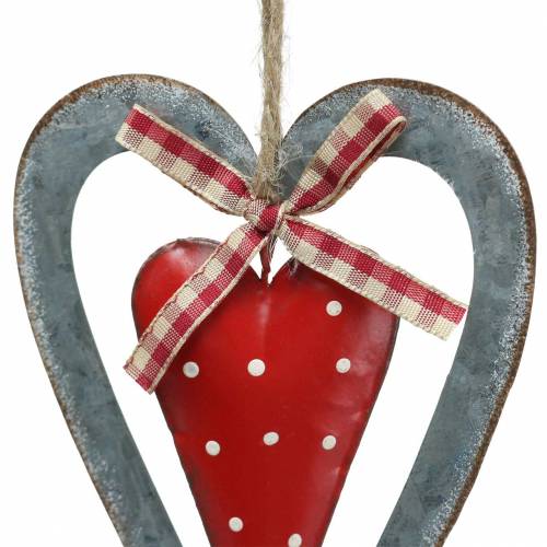 Floristik24 Corazón decorativo para colgar metal rojo, plateado Ø8,8 H15cm 3ud