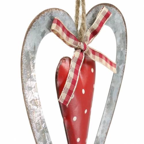 Floristik24 Corazón decorativo para colgar metal rojo, plateado Ø8,8 H15cm 3ud