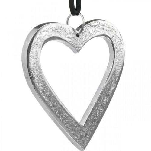 Artículo Corazón para colgar, decoración de metal, Navidad, decoración de boda plateada 11 × 11cm