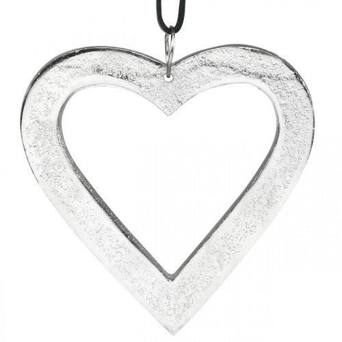 Artículo Corazón para colgar, decoración de metal, Navidad, decoración de boda plateada 11 × 11cm