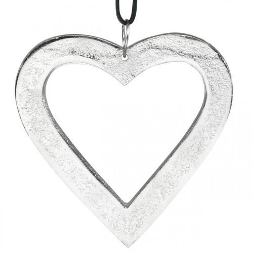 Corazón para colgar, decoración de metal, Navidad, decoración de boda plateada 11 × 11cm