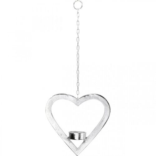 Artículo Portavelas en el corazón, decoración de velas para colgar, boda, decoración de Adviento de metal plateado H17.5cm