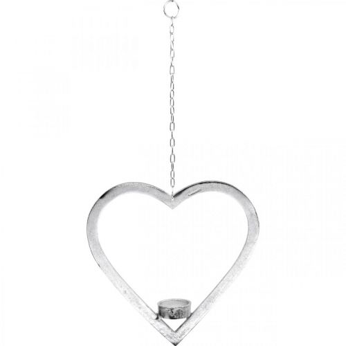 Artículo Corazón para colgar, portavelas para Adviento, decoración de boda metal plateado Al.24cm