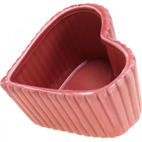 Artículo Corazón decorativo de cerámica blanco, rosa, mini macetero H6cm 3pcs