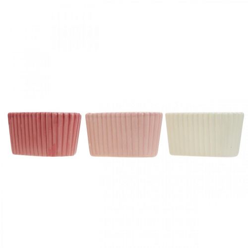 Artículo Corazón decorativo de cerámica blanco, rosa, mini macetero H6cm 3 piezas