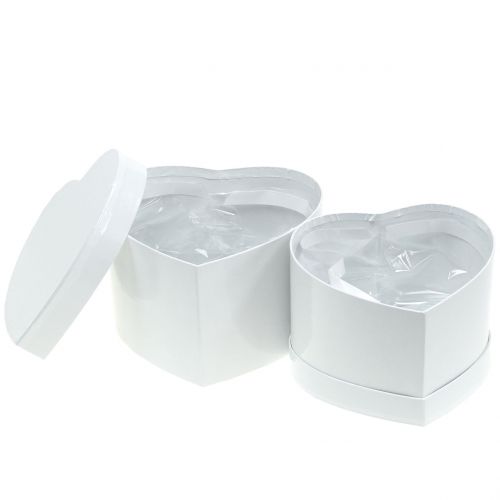 Floristik24 Herzbox caja de flores blanco 14 / 16cm 2pcs