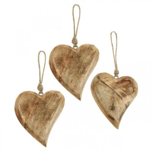 Corazón de madera corazones de madera colgante decorativo  madera de mango H14cm 3pcs-08627