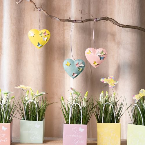 Artículo Colgantes decorativos de corazón con mariposas para decoración primaveral, 10,5 cm, 3 piezas