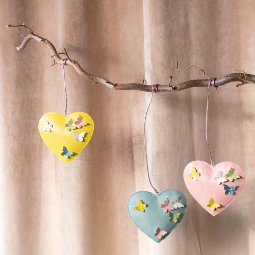 Artículo Colgantes decorativos de corazón con mariposas para decoración primaveral, 10,5 cm, 3 piezas