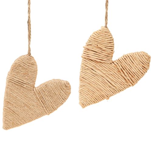 Corazones para colgar decoración de cáñamo y rafia natural H10,5cm 8 uds