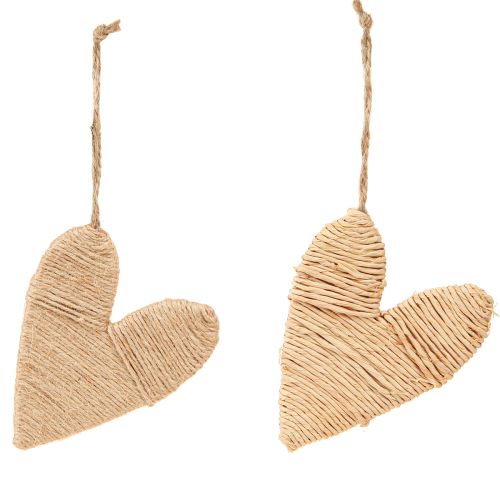 Artículo Corazones para colgar decoración de cáñamo y rafia natural H10,5cm 8 uds