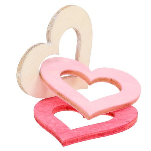 Artículo Corazones para esparcir rosa, rosa, natural 4cm 72 piezas