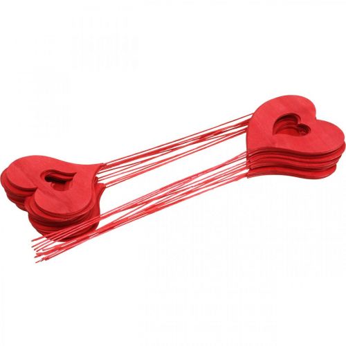 Floristik24 Corazón con forma de flor, adorno de madera para pegar, Día de San Valentín, tapón decorativo rojo, Día de la Madre L31–33cm 24 piezas