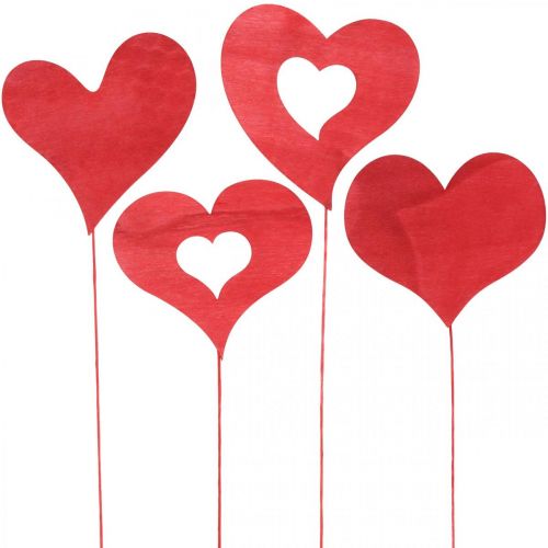 Floristik24 Tapón de flores corazón, decoración de madera para pegar, Día de San Valentín, tapón decorativo rojo, Día de la Madre L31-33cm 24pcs