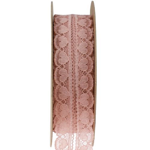 Cinta de encaje corazones cinta decorativa encaje rosa viejo 25mm 15m