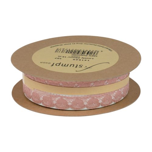 Artículo Cinta de encaje corazones cinta decorativa encaje rosa viejo 25mm 15m
