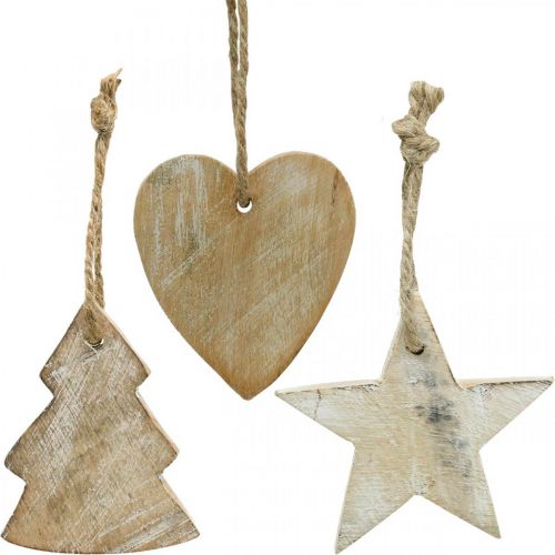 Floristik24 Colgantes de madera, abeto / corazón / estrella, set de decoración navideña H7.5 / 8cm 9pcs