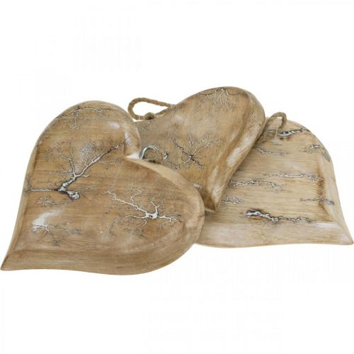 Floristik24 Decoración de boda, colgante de corazón, Día de San Valentín, decoración de madera con estampado natural, blanco lavado 14×15,5 cm 3 piezas