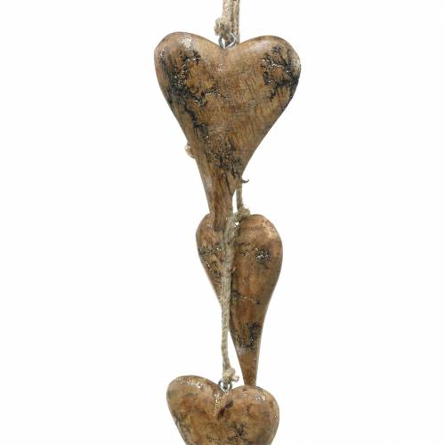 Corazones de madera con incrustaciones de purpurina en un hilo para colgar Natural L60cm