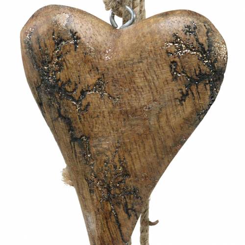 Artículo Corazones de madera con incrustaciones de purpurina en un hilo para colgar Natural L60cm