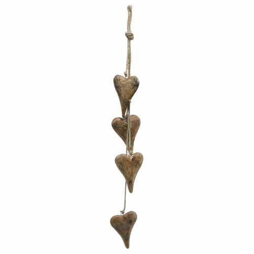 Floristik24 Corazones de madera con incrustaciones de purpurina en un hilo para colgar Natural L60cm