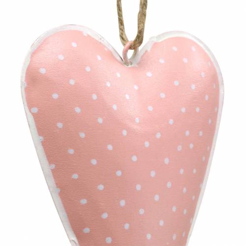 Floristik24 Colgador corazón metal rosa vieja, blanco punteado H11cm 6uds