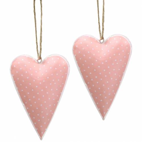 Floristik24 Colgador corazón metal rosa vieja, blanco punteado H11cm 6uds