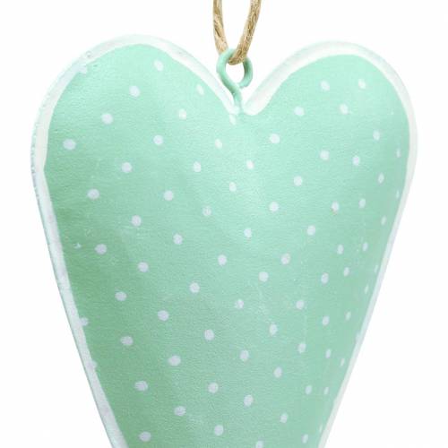 Artículo Percha corazón metal verde, blanco punteado H11cm 6pcs