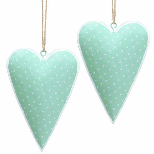 Artículo Percha corazón metal verde, blanco punteado H11cm 6pcs