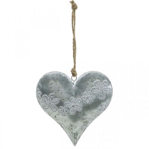 Floristik24 Corazones para colgar, decoración metal con relieve, día de los enamorados, decoración primavera plata, blanco H13cm 4pcs