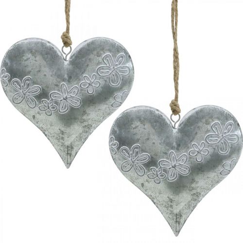 Floristik24 Corazones para colgar, decoración metal con relieve, día de los enamorados, decoración primavera plata, blanco H13cm 4pcs