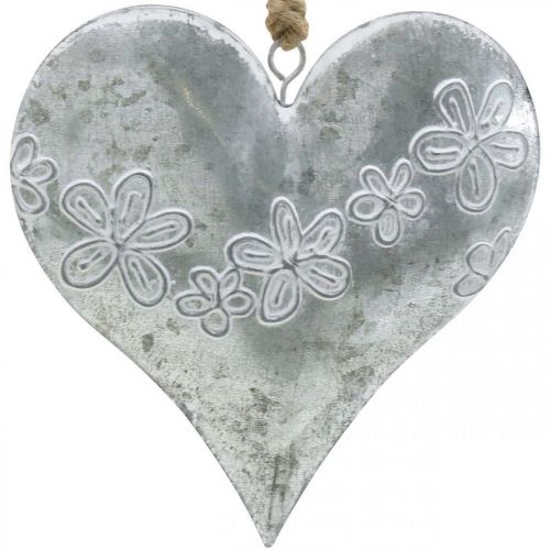 Corazones para colgar, decoración metal con relieve, día de los enamorados, decoración primavera plata, blanco H13cm 4pcs