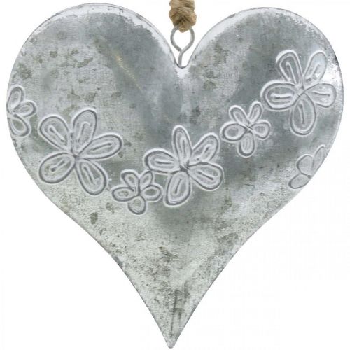 Floristik24 Corazones para colgar, decoración metal con relieve, día de los enamorados, decoración primavera plata, blanco H13cm 4pcs