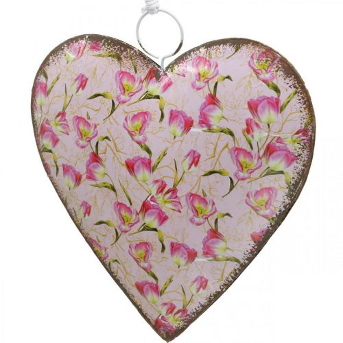Floristik24 Corazón para colgar, San Valentín, decoración de corazón con rosas, Día de la Madre, decoración de metal H16cm 3pcs