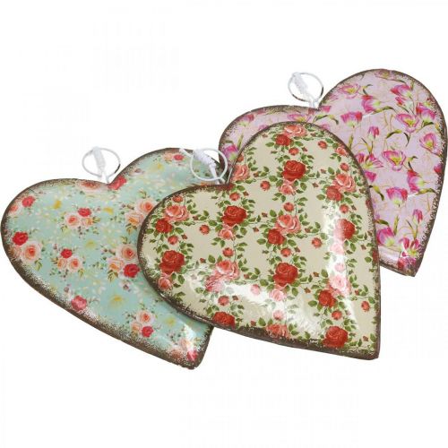 Floristik24 Corazón para colgar, San Valentín, decoración de corazón con rosas, Día de la Madre, decoración de metal H16cm 3pcs