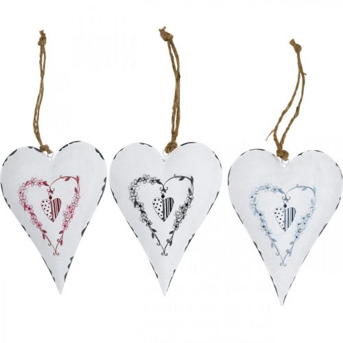 Floristik24 Corazones decorativos para colgar metal corazón de metal blanco 12×16cm 3uds